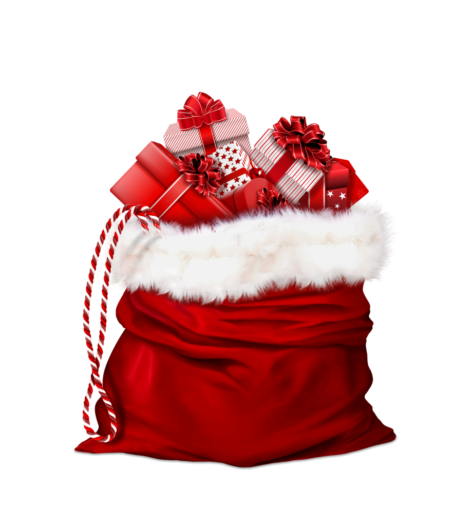 Roter Sack voll mit Weihnachtsgeschenken